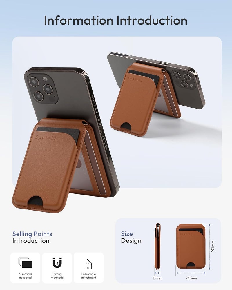 Spotelo Magnetic Wallet for iPhone, Compatible with MagSafe Adjustable Stand Wallet, RIFD Blocking Leather Magnetic Card Holder for iPhone 17/16/15/14/13/12 Series, Not for iPhone 13/12 Mini(Brown) - Image 3